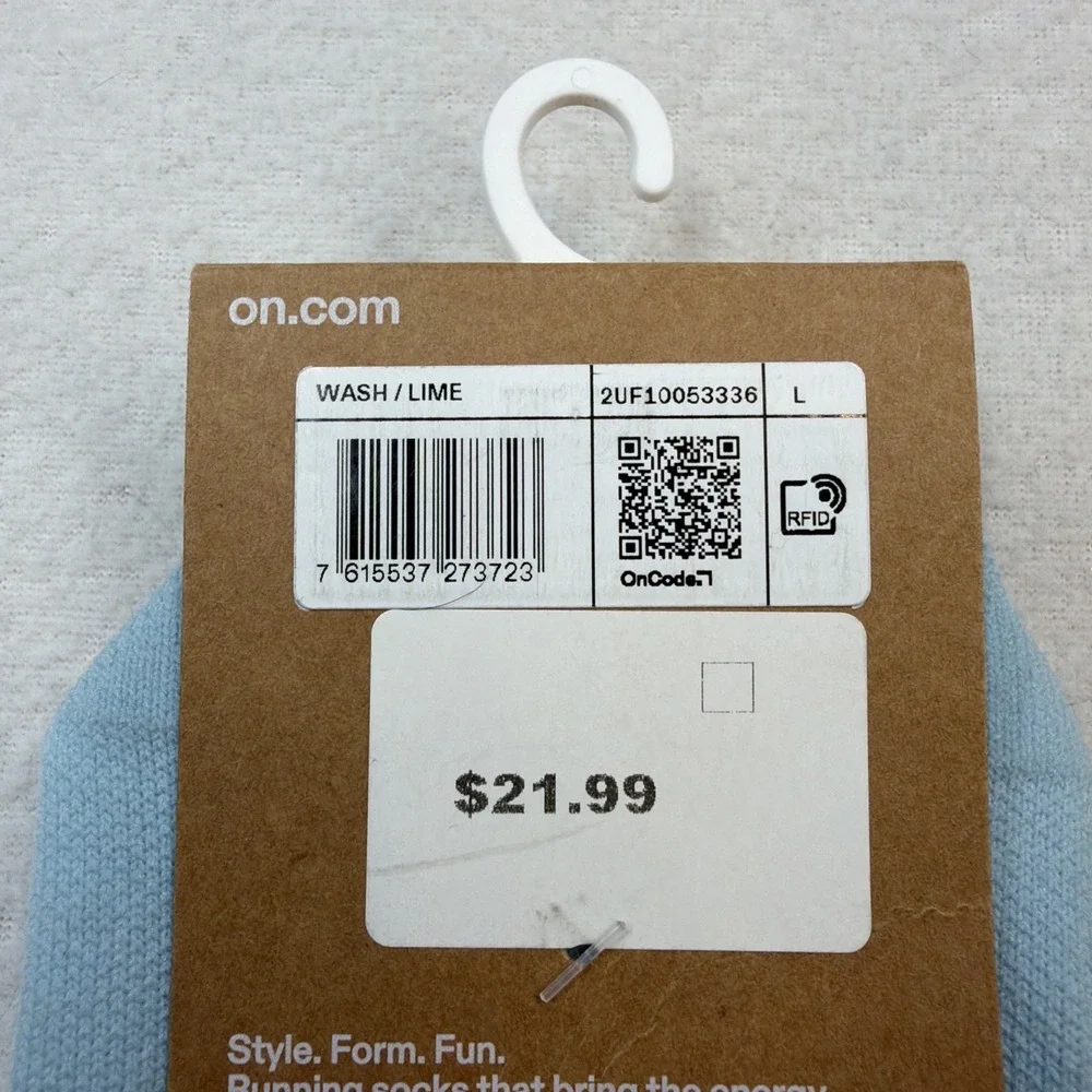 On Cloud Performance Run Sock Mid Large Men's 12-14 Wash/Lime Socks NWT